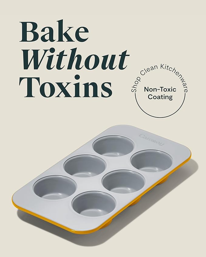 Caraway Nonstick Ceramic 6 Cup Muffin Pan Duo – Non-Toxic, PTFE & PFOA Free –