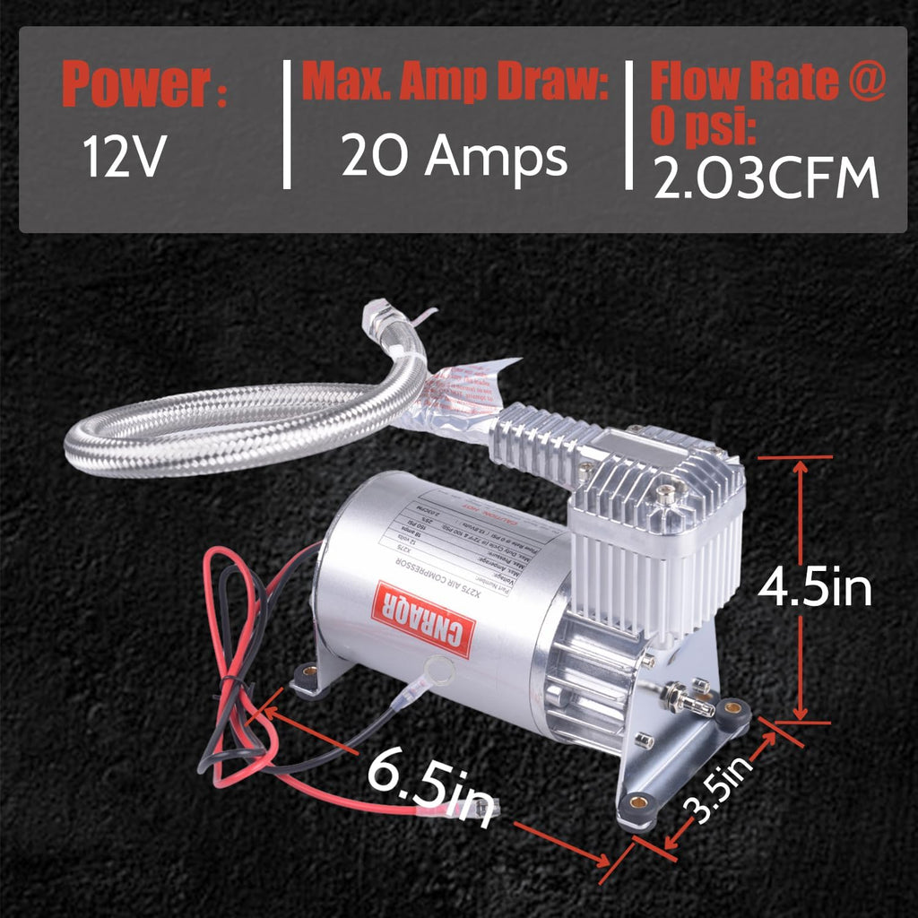 150 PSI Air Compressor with 1.6 Gallon 200 PSI Air Tank Aluminum Air Compressor Onboard System 12V 1/4NPT for Train Truck Trailer Train Auto Air Lift Suspension Heavy Duty Air Horn Compressor