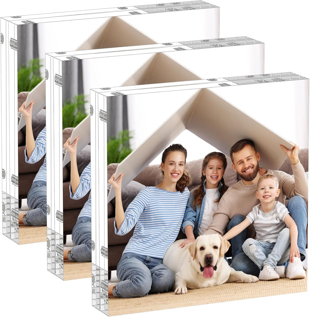 AITEE 5x5 Acrylic Picture Frames 3 Pack, Clear Picture Frames，20% Thicker | Freestanding Double Sided Magnetic Acrylic Lucite Frameless Transparent Square Frame Block Gift for Desktop Display