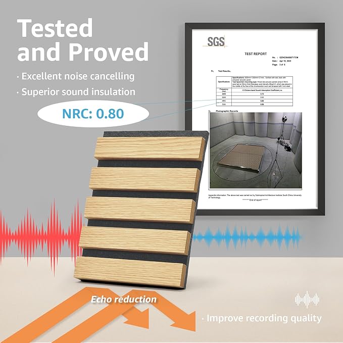 Art3d 6-Piece Wood Slat Acoustic Panels