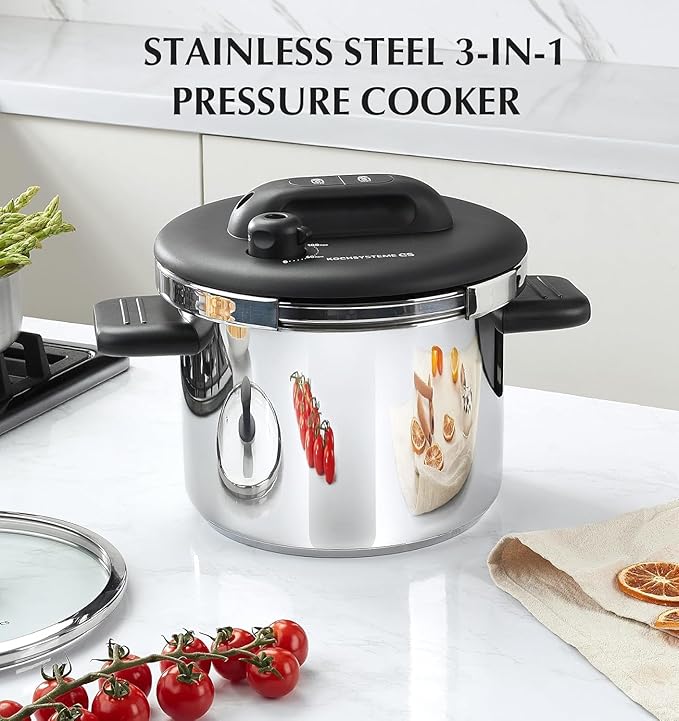 KOCH SYSTEME CS Stainless Steel Pressure Cooker 6.3 QT, Olla de Presion