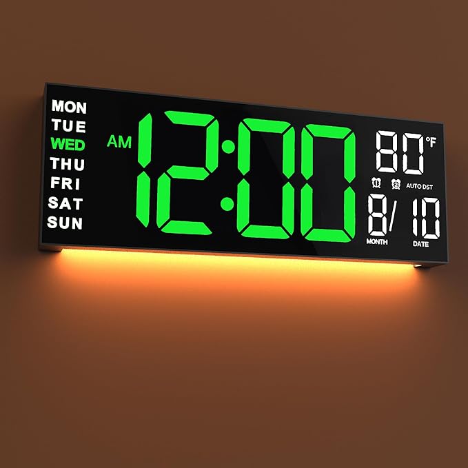 JALL 16" Large Digital Wall Mount Clock, Count Down Timer, Big LED, RGB Color