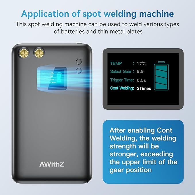 Battery Spot Welder, AWithZ 1.5" LCD Screen Recyclable 11000mAh Spot Welder