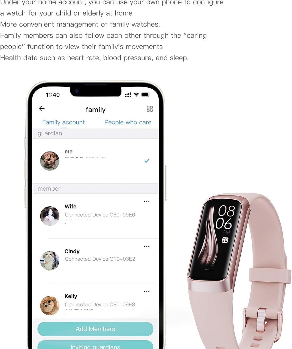 fitness tracker with heart rate/blood oxygen/sleep monitor, step on a desk or shelf