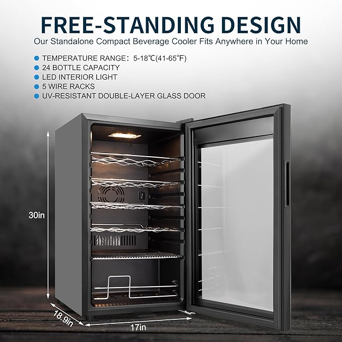 24 Bottles Wine Cooler Refrigerator, Small Wine Fridge Mini Wine Fridge