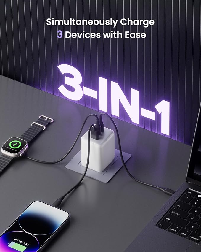 Wegear 100W USB C Charger Block, 3-Port Compact Foldable Power Adapter USB Wall