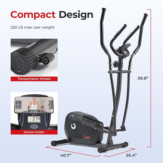Sunny Health & Fitness Smart Upright Elliptical w/Pulse Sensor Built-in