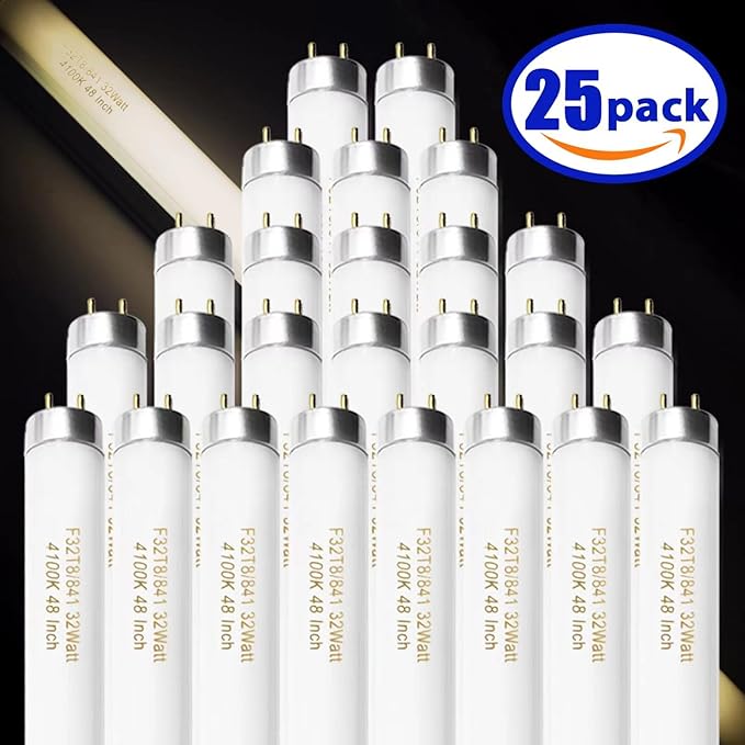 25 Pack F32T8/841 Fluorescent Tube 48 Inch, T8 Fluorescent Light Bulb 4 Foot 32