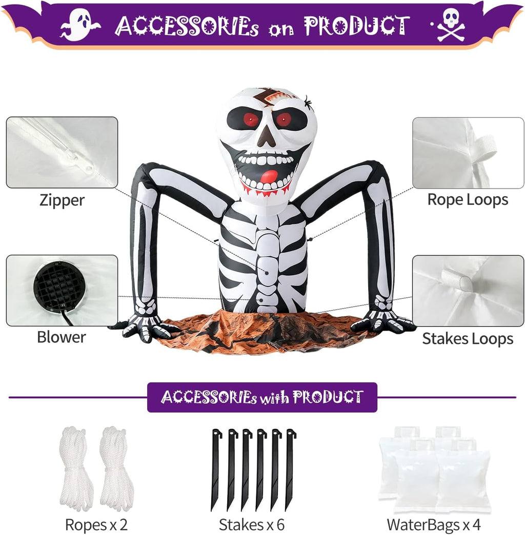 5 FT Halloween Inflatable Skeleton Rising from Ground Outdoor Decoration