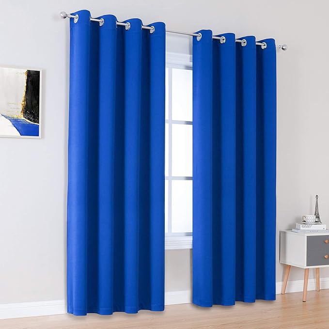DUALIFE Royal Blue Blackout Curtains 84 inch Length Solid Energy Efficient Room