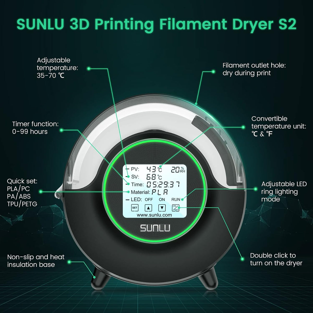 SUNLU Filament Dryer S2, Black