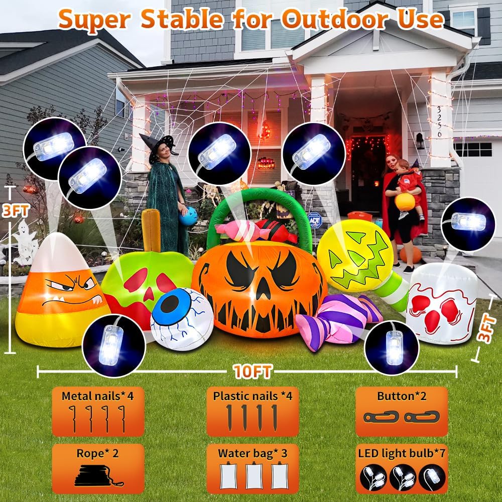10 FT Halloween Inflatable Blow up Outdoor Decorations Pumpkin Ghost Combo, Halloween Decorations Outdoor Inflatable Bow Up Pumpkin Decoration Outdoor with LED Inflatable Halloween for Yard Garden