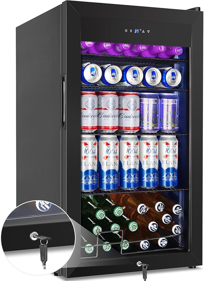Beverage Refrigerator Cooler, 128 Cans 3.2 Cu.Ft Mini Fridge Glass Door