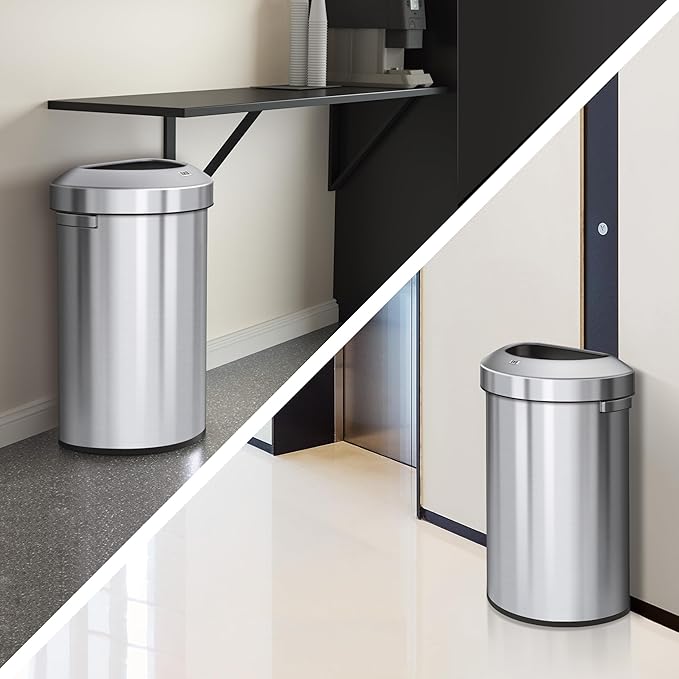 EKO Urban 21 Gallon Semi-Round Open Top Waste Bin, Stainless Steel Half Round