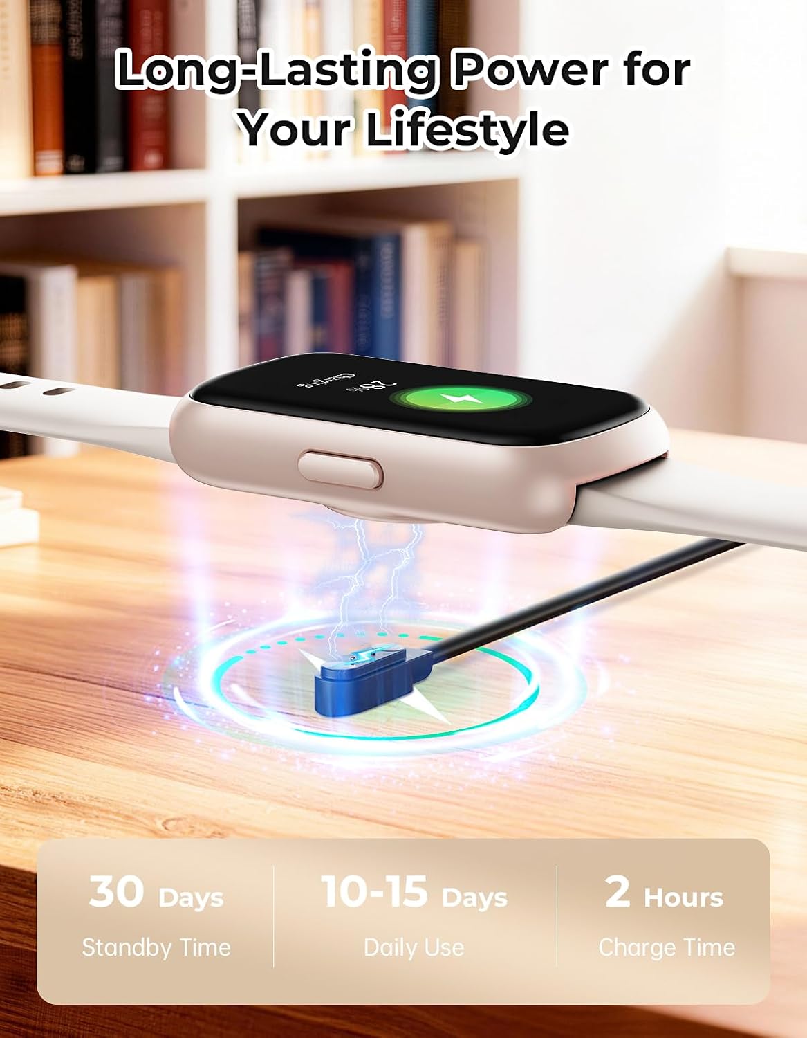 fitness tracker with 24/7 heart rate monitor, sleep, close-up detail