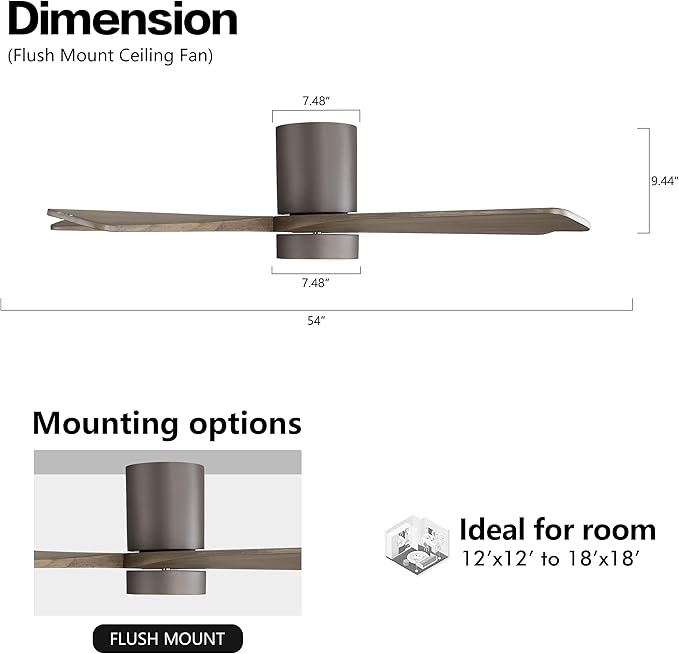 WINGBO 54 Inch Flush Mount DC Ceiling Fan