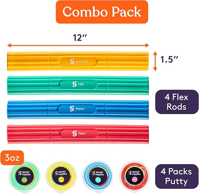 Special Supplies Physical Hand Therapy Putty & Flex Therapy Bar Resistive Hand (8 Piece)