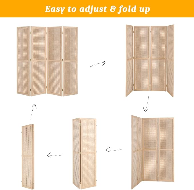 Bonnlo 4 Panel Pegboard Freestanding, 5 FT Portable Display Board Organizer