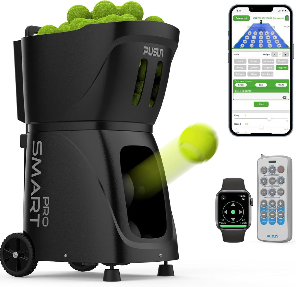 Smart Tennis Ball Machine PT-SMART PRO - 100+ Ball Capacity, Full APP Control, Internal Spin Serve, Ideal for Training & Matches