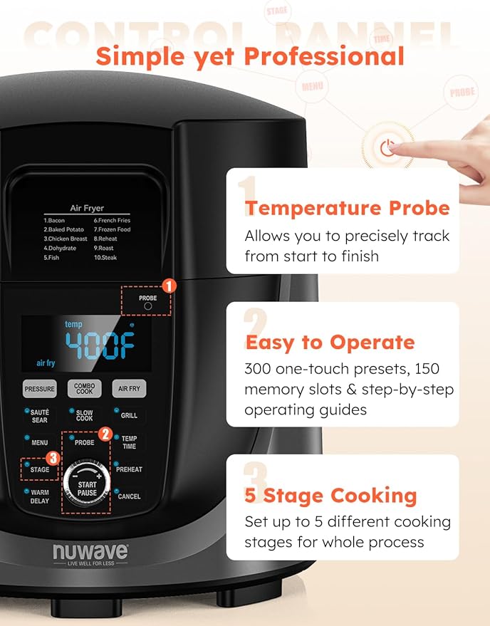 Nuwave Duet Electric Pressure Cooker & Air Fryer Combo, 450 IN 1 Slow Cooker &