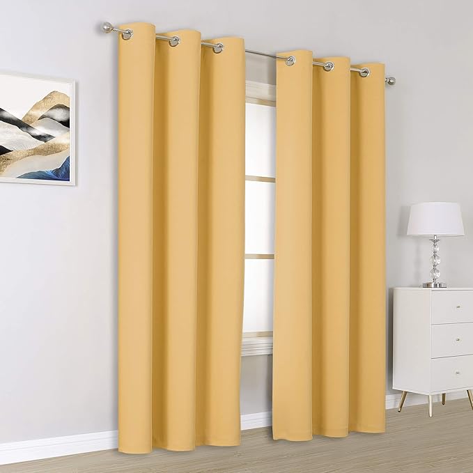 DUALIFE Butter Yellow Curtains for Bedroom Kids 84 Inches Long Room Darkening