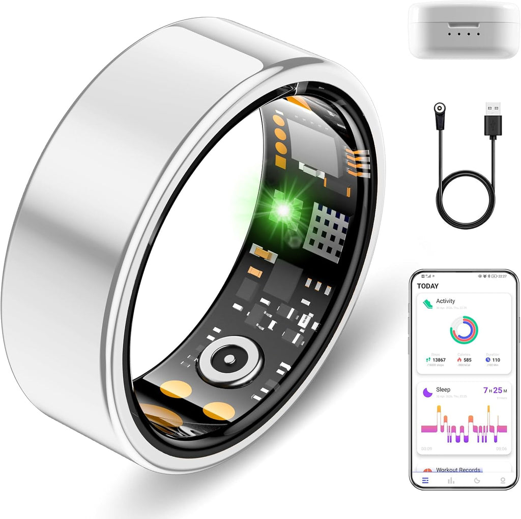 Smart Ring for Women Men, Sleep Activity Health Tracking Ring, Silver 8