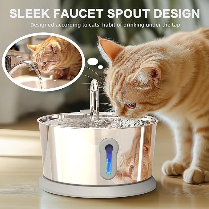 Battery Operated Cat Water Fountain Wireless, 4L/135oz Stainless Steel Pet