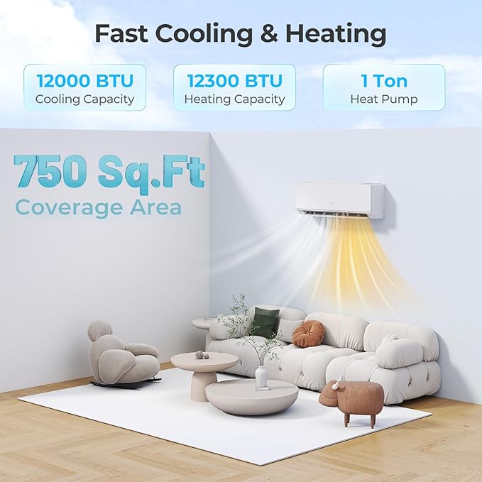 COSTWAY 12000 BTU Mini Split Air Conditioner & Heater, 208-230V WiFi Enabled 24