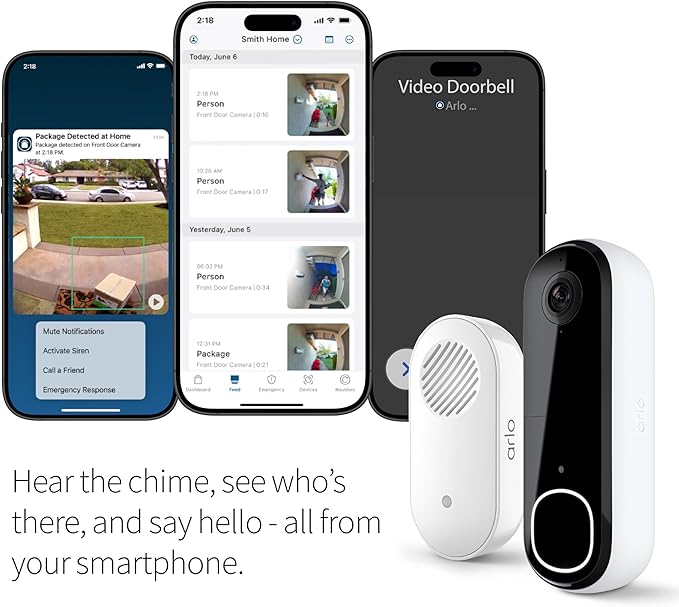 Arlo Video Doorbell 2K + Chime 2, Wireless or Wired Option, 2-Way Audio