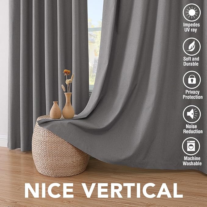 H.VERSAILTEX Primitive Linen Curtains 100% Blackout Curtain Drapes Burlap