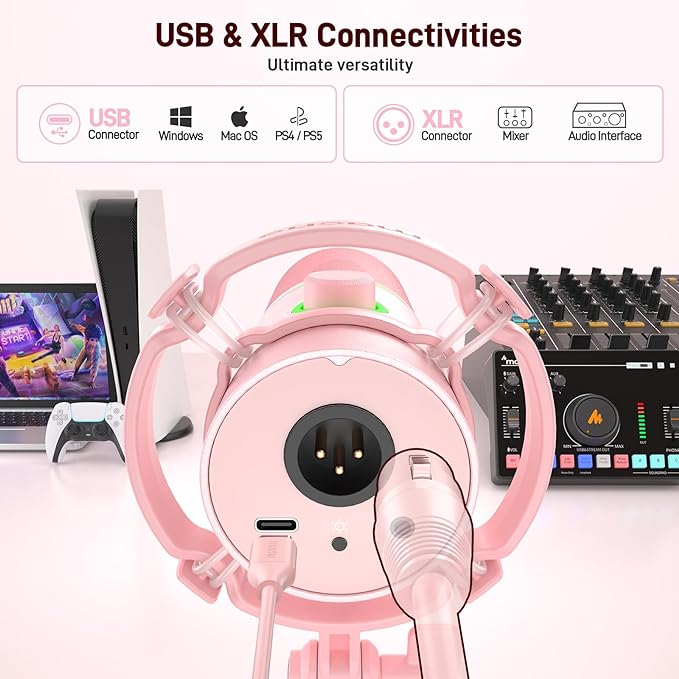 MAONO XLR/USB Dynamic Microphone Kit, RGB Gaming Mic