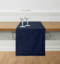 Solino Home Navy Blue Table Runner 60 Inches - Cotton Linen Hemstitch Coffee Table Runner 14 x 60 Inch Ideal for Dresser Tables - Fall, Autumn, Halloween, Thanksgiving, Christmas, Holiday