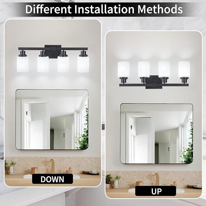 DIKAIDA Bathroom Light Fixtures, 4-Light Matte Black Bathroom Vanity Lights