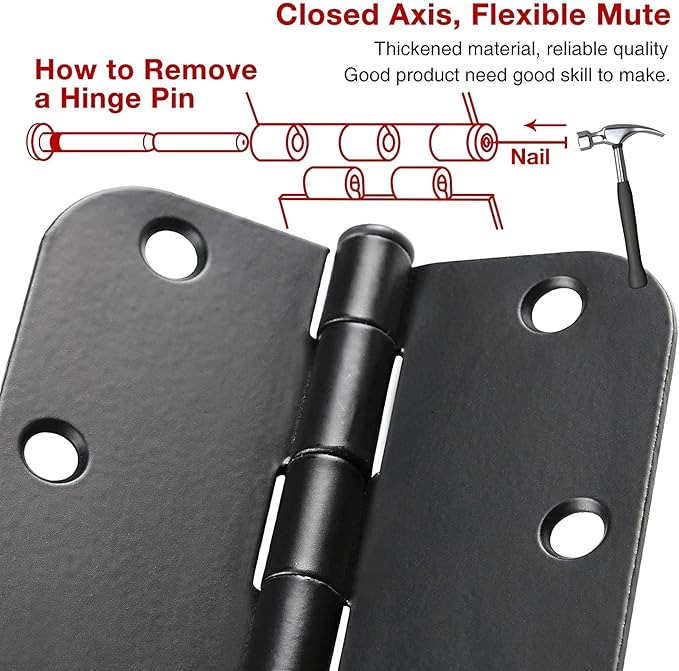 Rounded Door Hinges 3-1/2" x 3.5 inch, 5/8 Radius, Matte Black 3 ½ Inch 42 Pack