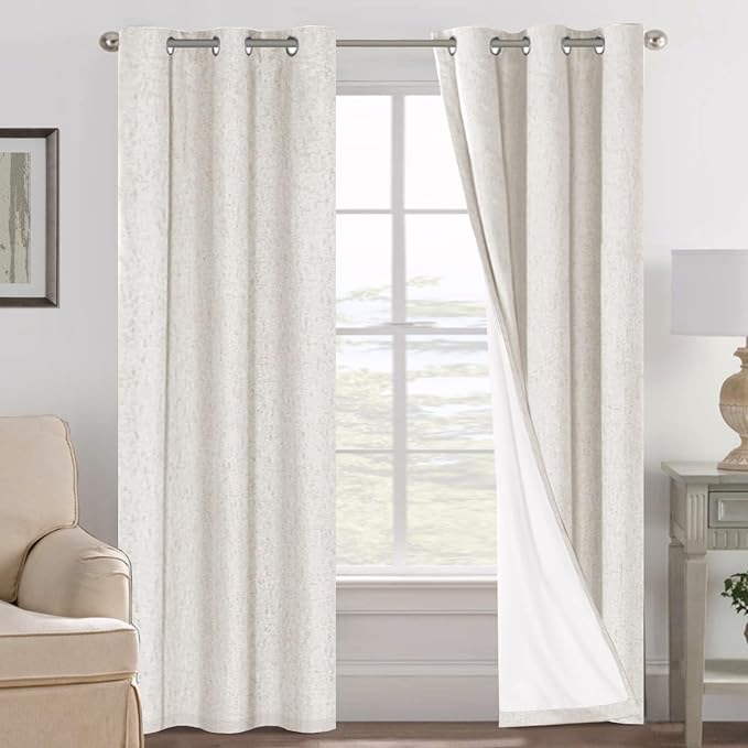 H.VERSAILTEX Ivory Curtains Blackout, 100% Blackout Linen Curtains