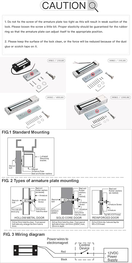 Electric Magnetic Lock 60KG 130LBS Holding Force Electromagnet Lock 12V Fail