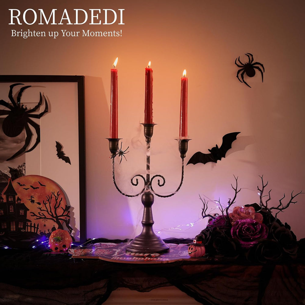 Romadedi Halloween Candelabra, Black 3-Arm Candle Holders Bulk, Set of 6