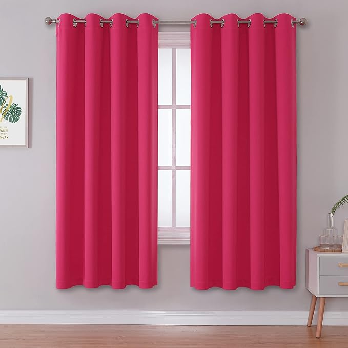 DUALIFE Hot Pink Blackout Curtains 63 Inch Length