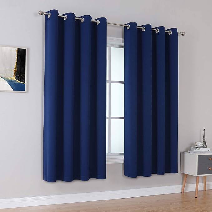 DUALIFE Navy Blue Blackout Curtains 63 Inch Length