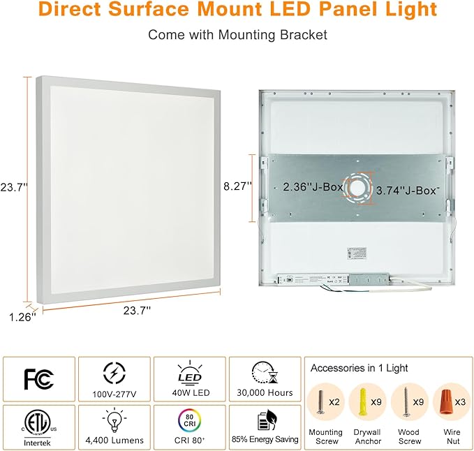 Mcacggo 2x2 FT Surface Mount LED Panel Light Dimmable & 3 Color Selectable (2 Pack)