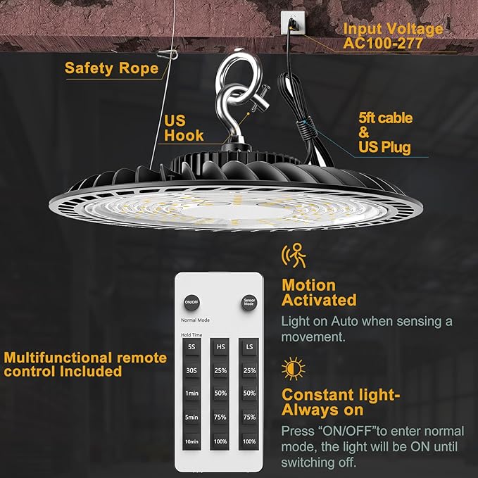 ACOHOOK Smart 200W High Bay LED Shop Lights 30000lm UFO LED Light (6Pack)