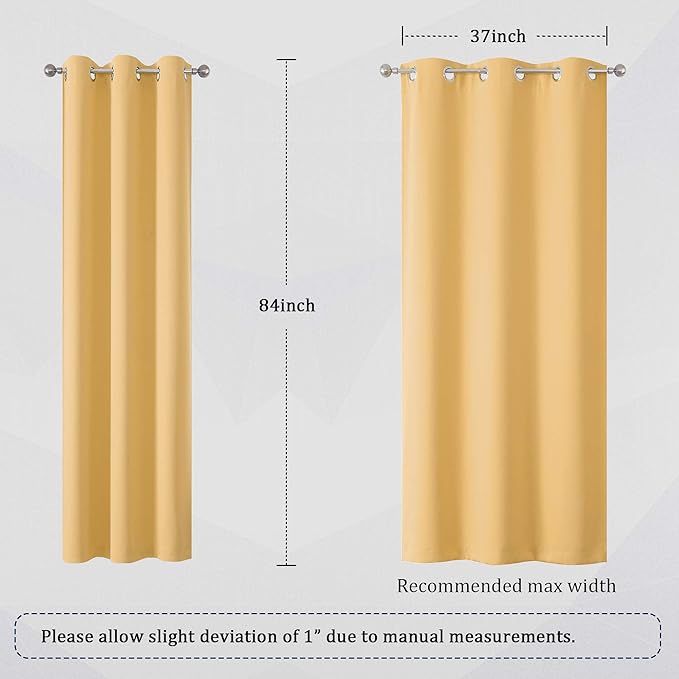 DUALIFE Butter Yellow Curtains for Bedroom Kids 84 Inches Long Room Darkening