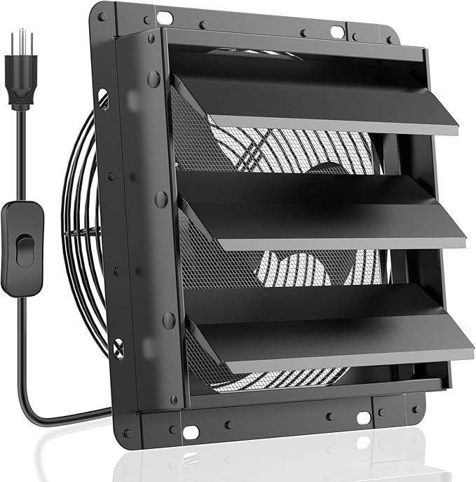 HG Power 12 Inch Shutter Exhaust Fan, 764CFM High-Speed, 1400RPM Wall-Mounted
