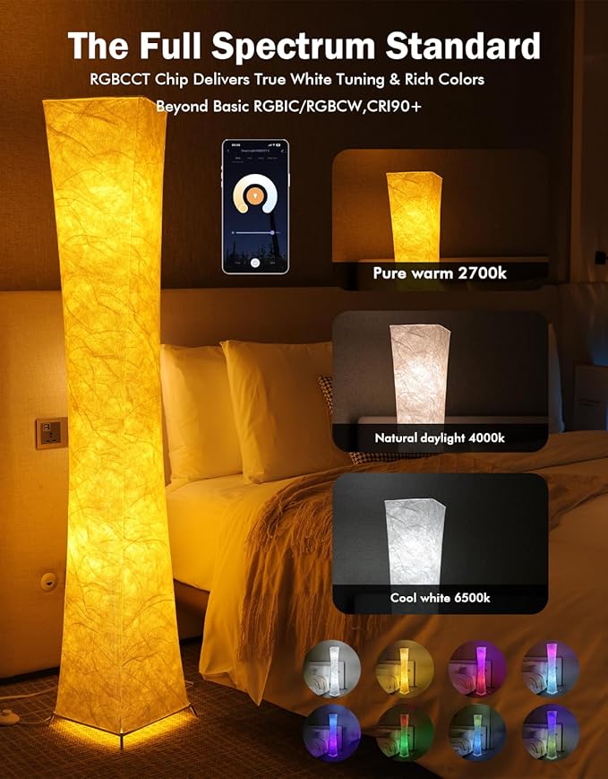 LEONC RGB+CCT Floor Lamp with Remote, 1800lm LED Tuya Smart 9W×2 Bulbs