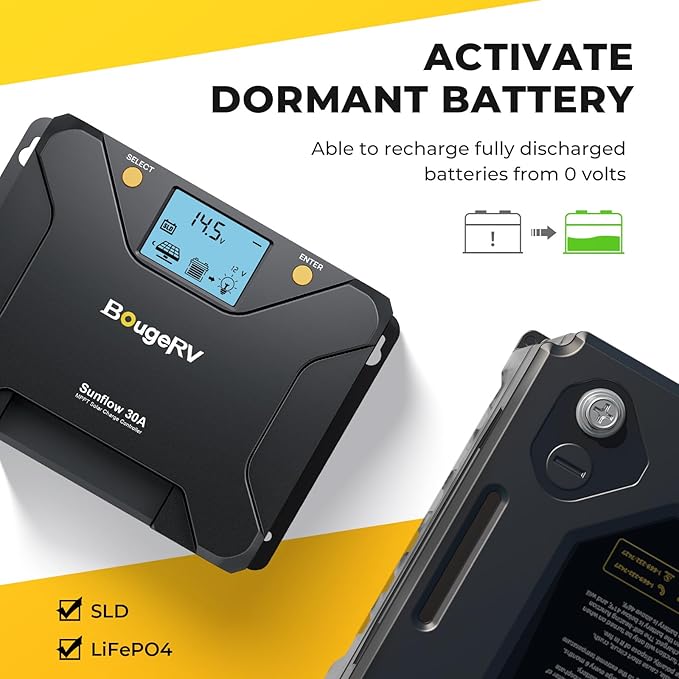 BougeRV MPPT Solar Charge Controller 30A, w/ Low-Temp Cut-Off, APP Control