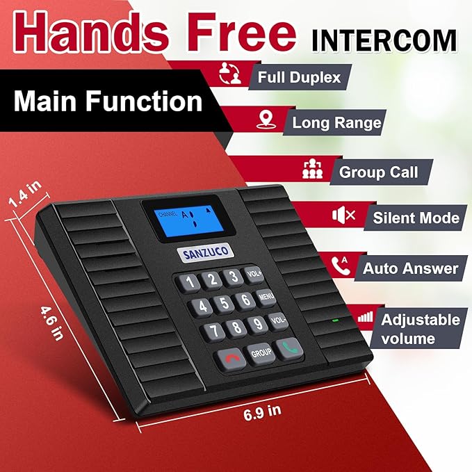 SANZUCO 60D Intercoms Wireless for Home, 18 Channel Home Intercom System
