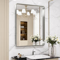 LOAAO 28X36 Inch Brushed Nickel Bathroom Mirror, Rounded Rectangle Silver Metal
