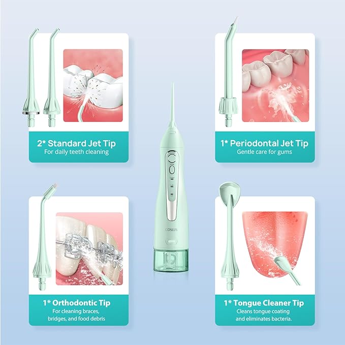 COSLUS Water Dental Flosser Teeth Pick: Portable Cordless Oral Irrigator 300ML