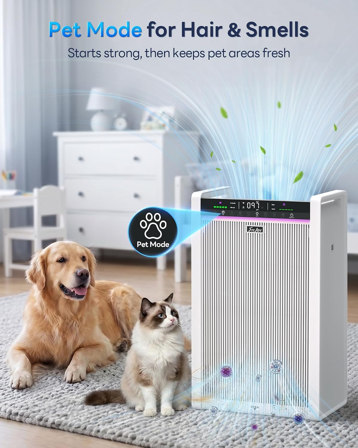 FreAire Air Purifiers for Home Large Room Up to 3850 Ft², HAP611WF, White