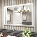 Amorho Bathroom Mirror, 48X32 Inch White Thick Metal Framed Wall Mirrors